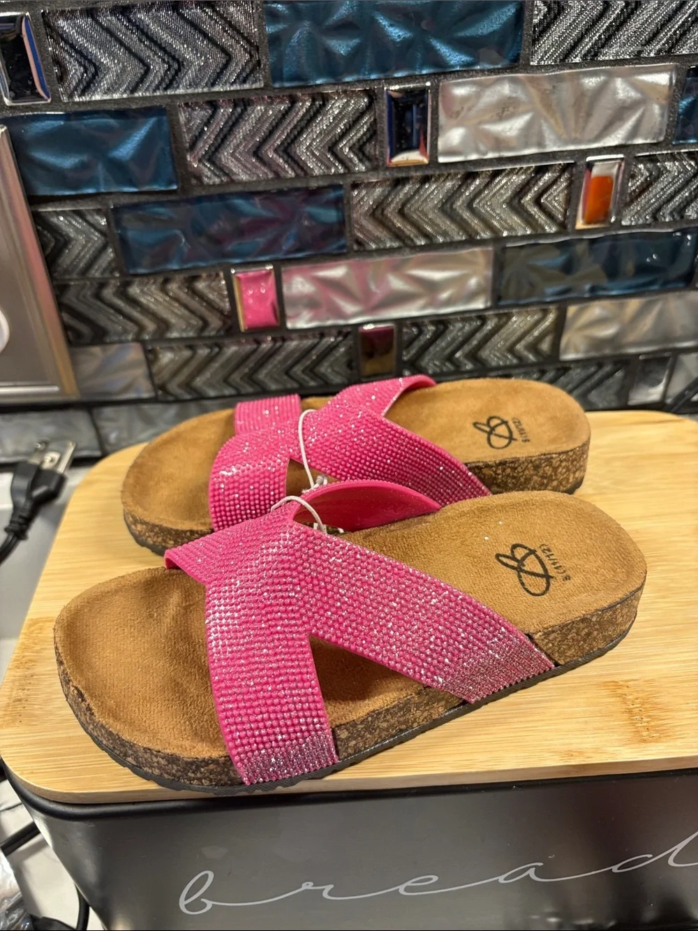Bobbie Brooks Pink Crisscross Slide Sandals